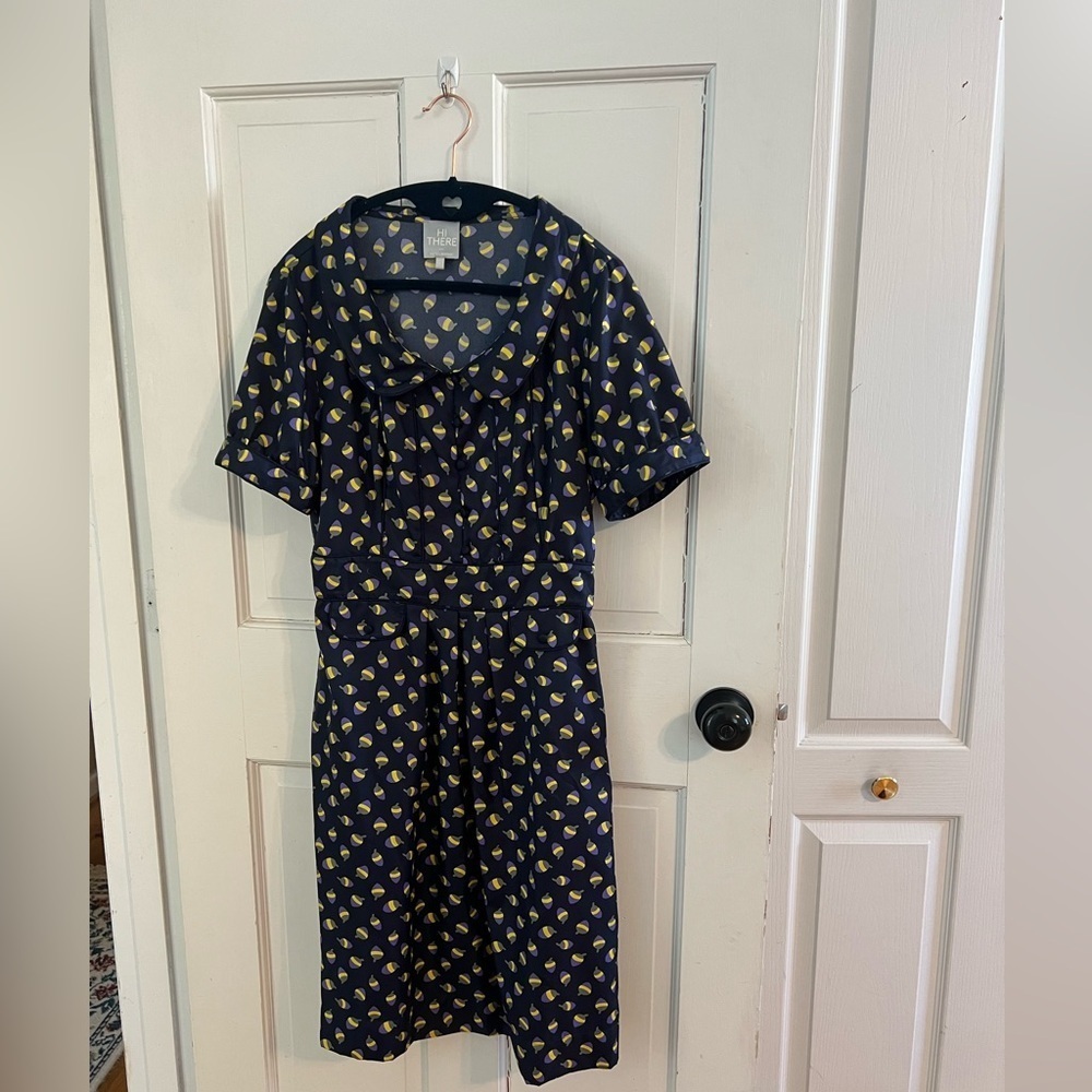 Anthropologie Hi There Karen Walker Dress Size 8 Retro Print Shift Midi Mini - Picture 3 of 12